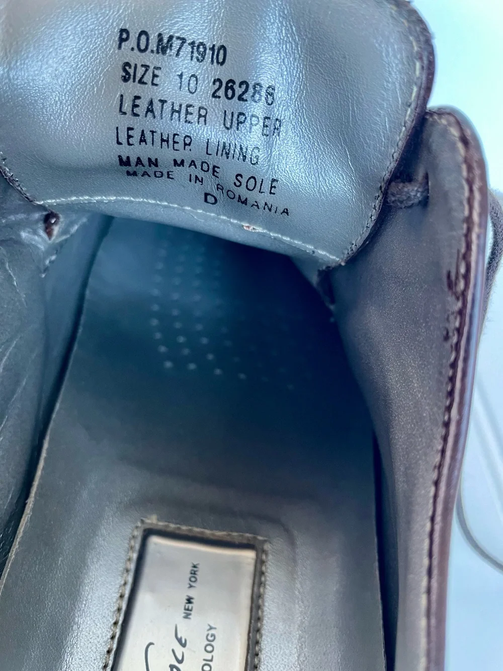 Kenneth Cole New York Brown Leather Dress Shoe Derby Silver Tech Square Toe Sz10